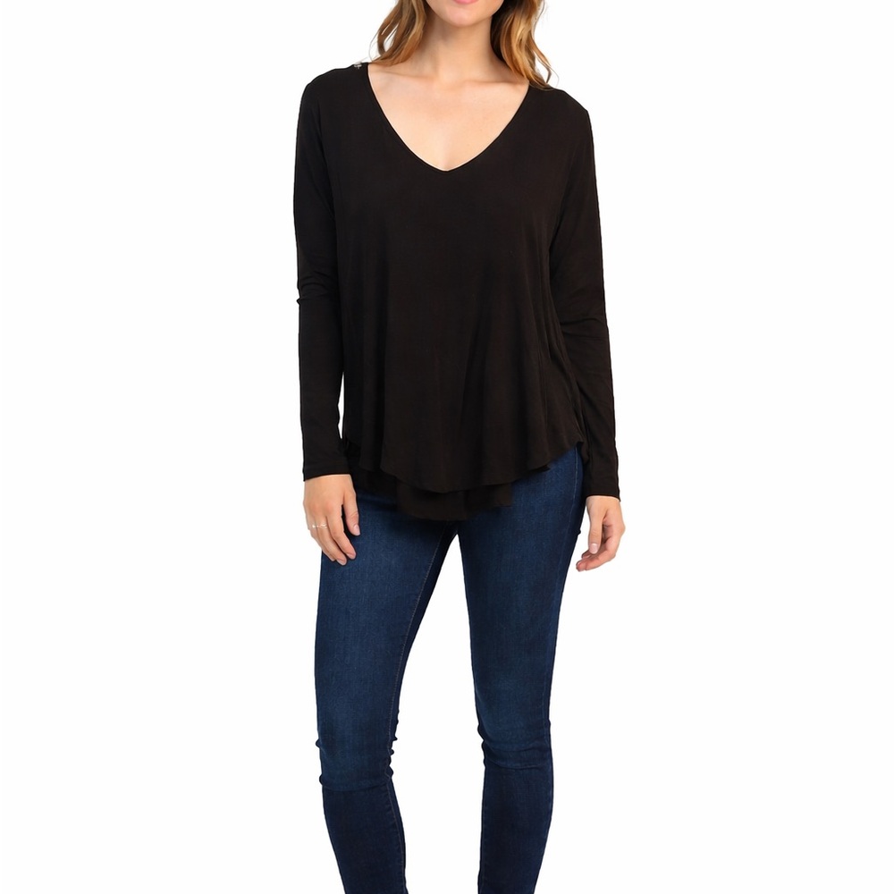 GAP Luxe Size Medium Black Open-Back Long-Sleeve Shirt